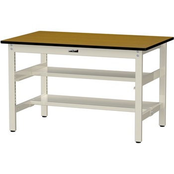中量作業台/耐荷重500kg_中間+足元半面棚板付き_固定式H740_メラミン天板_ワークテーブル500シリーズ 山金工業