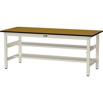 中量作業台/耐荷重500kg_中間+足元半面棚板付き_固定式H740_メラミン天板_ワークテーブル500シリーズ 山金工業