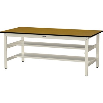 中量作業台/耐荷重500kg_中間+足元半面棚板付き_固定式H740_メラミン天板_ワークテーブル500シリーズ 山金工業