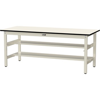 中量作業台/耐荷重500kg_中間+足元半面棚板付き_固定式H740_メラミン天板_ワークテーブル500シリーズ 山金工業
