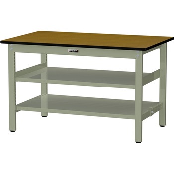 中量作業台/耐荷重500kg_中間+足元全面棚板付き_固定式H740_メラミン天板_ワークテーブル500シリーズ 山金工業