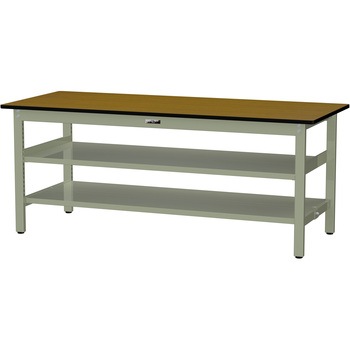 中量作業台/耐荷重500kg_中間+足元全面棚板付き_固定式H740_メラミン天板_ワークテーブル500シリーズ 山金工業