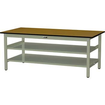 中量作業台/耐荷重500kg_中間+足元全面棚板付き_固定式H740_メラミン天板_ワークテーブル500シリーズ 山金工業
