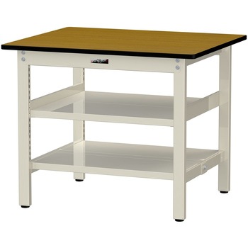 中量作業台/耐荷重500kg_中間+足元全面棚板付き_固定式H740_メラミン天板_ワークテーブル500シリーズ 山金工業