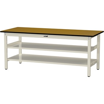 中量作業台/耐荷重500kg_中間+足元全面棚板付き_固定式H740_メラミン天板_ワークテーブル500シリーズ 山金工業