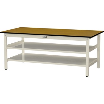 中量作業台/耐荷重500kg_中間+足元全面棚板付き_固定式H740_メラミン天板_ワークテーブル500シリーズ 山金工業