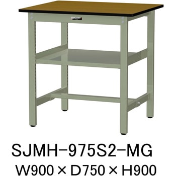 中量作業台/耐荷重500kg_中間全面棚板付き_固定式H900_メラミン天板_ワークテーブル500シリーズ 山金工業