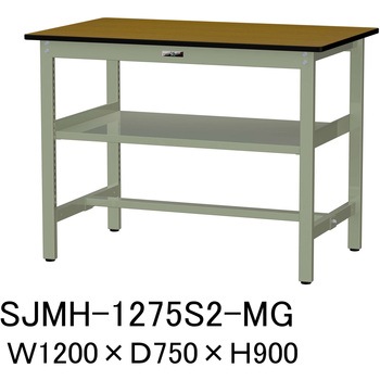 中量作業台/耐荷重500kg_中間全面棚板付き_固定式H900_メラミン天板_ワークテーブル500シリーズ 山金工業