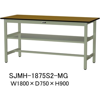 中量作業台/耐荷重500kg_中間全面棚板付き_固定式H900_メラミン天板_ワークテーブル500シリーズ 山金工業