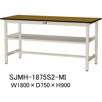 中量作業台/耐荷重500kg_中間全面棚板付き_固定式H900_メラミン天板_ワークテーブル500シリーズ 山金工業
