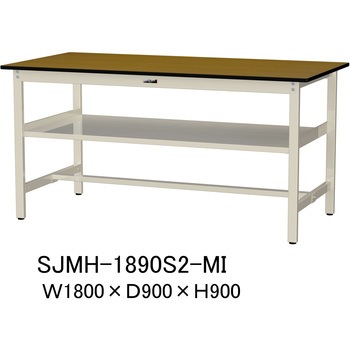 中量作業台/耐荷重500kg_中間全面棚板付き_固定式H900_メラミン天板_ワークテーブル500シリーズ 山金工業