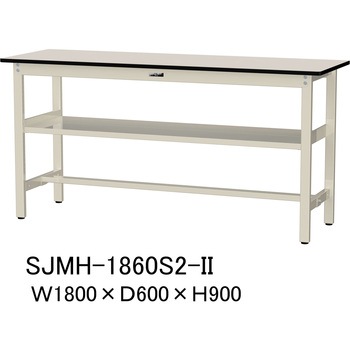 中量作業台/耐荷重500kg_中間全面棚板付き_固定式H900_メラミン天板_ワークテーブル500シリーズ 山金工業