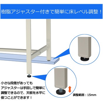 中量作業台/耐荷重500kg_中間+足元半面棚板付き_固定式H900_メラミン天板_ワークテーブル500シリーズ 山金工業