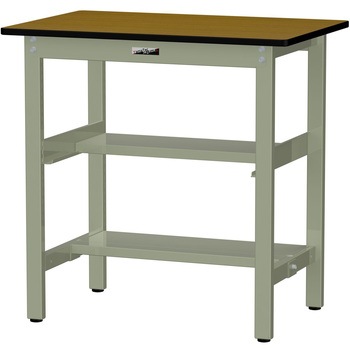 中量作業台/耐荷重500kg_中間+足元半面棚板付き_固定式H900_メラミン天板_ワークテーブル500シリーズ 山金工業