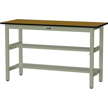 中量作業台/耐荷重500kg_中間+足元半面棚板付き_固定式H900_メラミン天板_ワークテーブル500シリーズ 山金工業