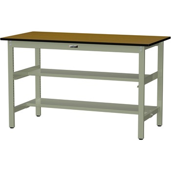 中量作業台/耐荷重500kg_中間+足元半面棚板付き_固定式H900_メラミン天板_ワークテーブル500シリーズ 山金工業