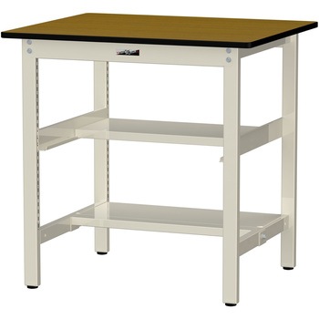 中量作業台/耐荷重500kg_中間+足元半面棚板付き_固定式H900_メラミン天板_ワークテーブル500シリーズ 山金工業