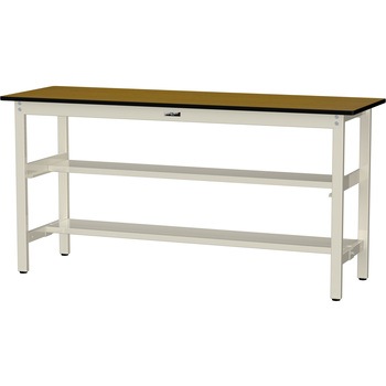 中量作業台/耐荷重500kg_中間+足元半面棚板付き_固定式H900_メラミン天板_ワークテーブル500シリーズ 山金工業