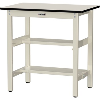 中量作業台/耐荷重500kg_中間+足元半面棚板付き_固定式H900_メラミン天板_ワークテーブル500シリーズ 山金工業