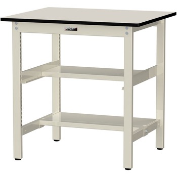 中量作業台/耐荷重500kg_中間+足元半面棚板付き_固定式H900_メラミン天板_ワークテーブル500シリーズ 山金工業