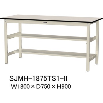 中量作業台/耐荷重500kg_中間+足元半面棚板付き_固定式H900_メラミン天板_ワークテーブル500シリーズ 山金工業
