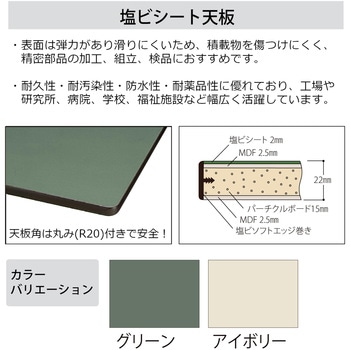 中量作業台/耐荷重500kg_中間+足元全面棚板付き_固定式H740_塩ビシート天板_ワークテーブル500シリーズ 山金工業