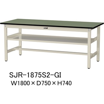 中量作業台/耐荷重500kg_中間全面棚板付き_固定式H740_塩ビシート天板_ワークテーブル500シリーズ 山金工業