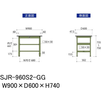 中量作業台/耐荷重500kg_中間全面棚板付き_固定式H740_塩ビシート天板_ワークテーブル500シリーズ 山金工業