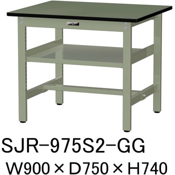 中量作業台/耐荷重500kg_中間全面棚板付き_固定式H740_塩ビシート天板_ワークテーブル500シリーズ 山金工業