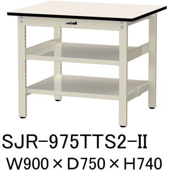 中量作業台/耐荷重500kg_中間+足元全面棚板付き_固定式H740_塩ビシート天板_ワークテーブル500シリーズ 山金工業