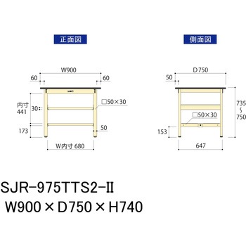 中量作業台/耐荷重500kg_中間+足元全面棚板付き_固定式H740_塩ビシート天板_ワークテーブル500シリーズ 山金工業
