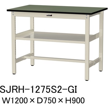 中量作業台/耐荷重500kg_中間全面棚板付き_固定式H900_塩ビシート天板_ワークテーブル500シリーズ 山金工業