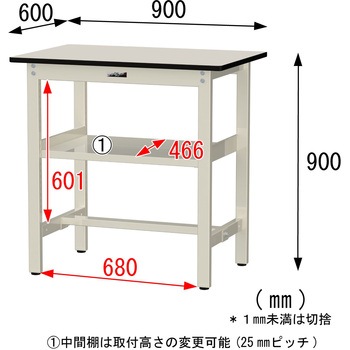 中量作業台/耐荷重500kg_中間全面棚板付き_固定式H900_塩ビシート天板_ワークテーブル500シリーズ 山金工業