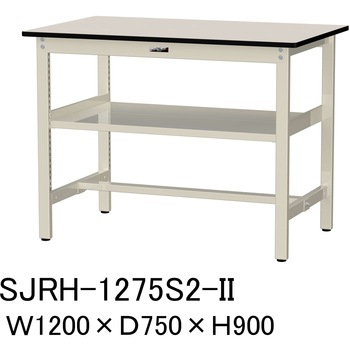 中量作業台/耐荷重500kg_中間全面棚板付き_固定式H900_塩ビシート天板_ワークテーブル500シリーズ 山金工業