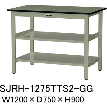 中量作業台/耐荷重500kg_中間+足元全面棚板付き_固定式H900_塩ビシート天板_ワークテーブル500シリーズ 山金工業