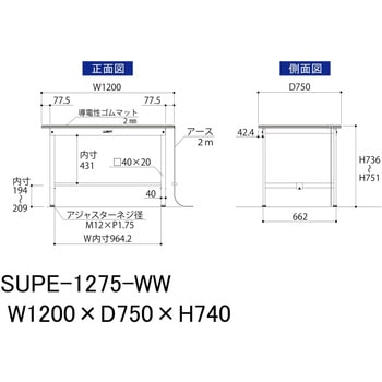 軽量作業台/耐荷重150kg_導電性ゴムマット+アース付き_固定式_ワークテーブル150シリーズ 山金工業