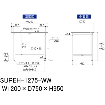軽量作業台/耐荷重150kg_導電性ゴムマット+アース付き_固定式_ワークテーブル150シリーズ 山金工業