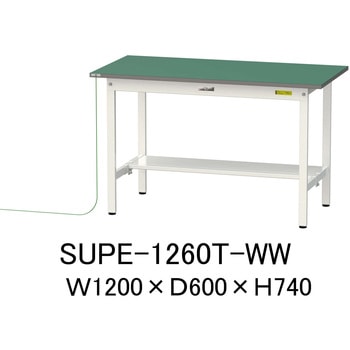 軽量作業台/耐荷重150kg_導電性ゴムマット+アース付き_固定式_半面棚板付き_ワークテーブル150シリーズ 山金工業