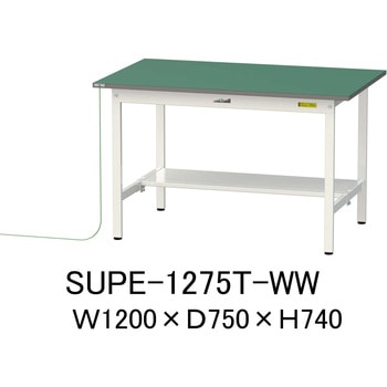 軽量作業台/耐荷重150kg_導電性ゴムマット+アース付き_固定式_半面棚板付き_ワークテーブル150シリーズ 山金工業
