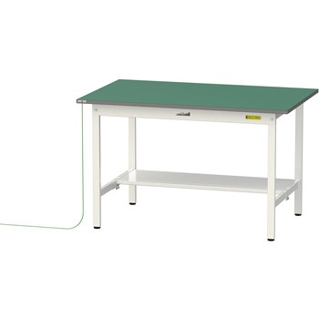 軽量作業台/耐荷重150kg_導電性ゴムマット+アース付き_固定式_半面棚板付き_ワークテーブル150シリーズ 山金工業