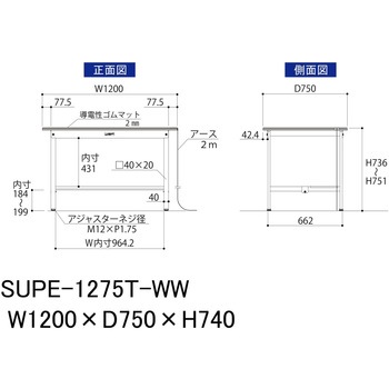 軽量作業台/耐荷重150kg_導電性ゴムマット+アース付き_固定式_半面棚板付き_ワークテーブル150シリーズ 山金工業