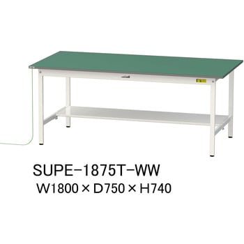 軽量作業台/耐荷重150kg_導電性ゴムマット+アース付き_固定式_半面棚板付き_ワークテーブル150シリーズ 山金工業