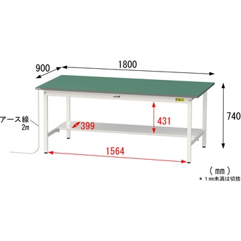 軽量作業台/耐荷重150kg_導電性ゴムマット+アース付き_固定式_半面棚板付き_ワークテーブル150シリーズ 山金工業