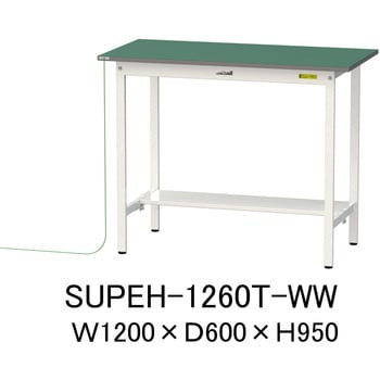 軽量作業台/耐荷重150kg_導電性ゴムマット+アース付き_固定式_半面棚板付き_ワークテーブル150シリーズ 山金工業