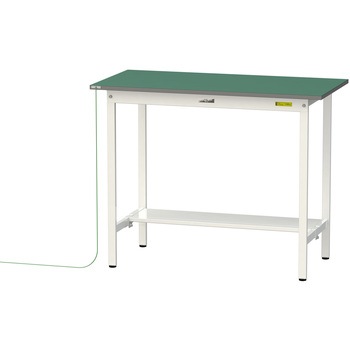 軽量作業台/耐荷重150kg_導電性ゴムマット+アース付き_固定式_半面棚板付き_ワークテーブル150シリーズ 山金工業