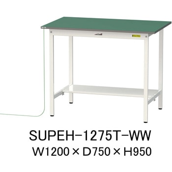 軽量作業台/耐荷重150kg_導電性ゴムマット+アース付き_固定式_半面棚板付き_ワークテーブル150シリーズ 山金工業
