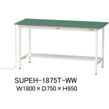 軽量作業台/耐荷重150kg_導電性ゴムマット+アース付き_固定式_半面棚板付き_ワークテーブル150シリーズ 山金工業