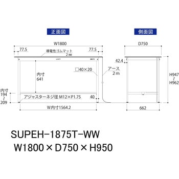 軽量作業台/耐荷重150kg_導電性ゴムマット+アース付き_固定式_半面棚板付き_ワークテーブル150シリーズ 山金工業