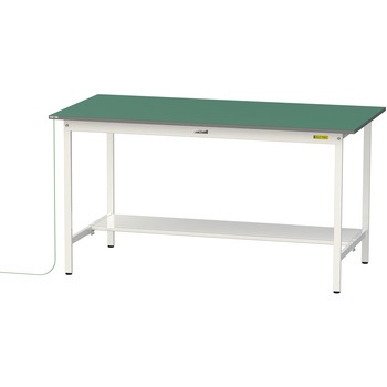 軽量作業台/耐荷重150kg_導電性ゴムマット+アース付き_固定式_半面棚板付き_ワークテーブル150シリーズ 山金工業