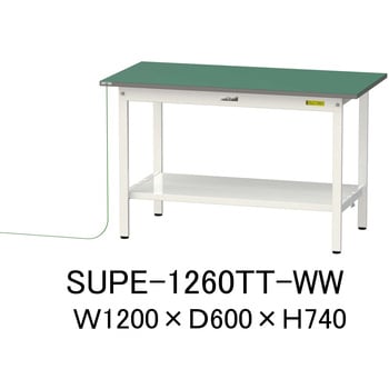 軽量作業台/耐荷重150kg_導電性ゴムマット+アース付き_固定式_全面棚板付き_ワークテーブル150シリーズ 山金工業